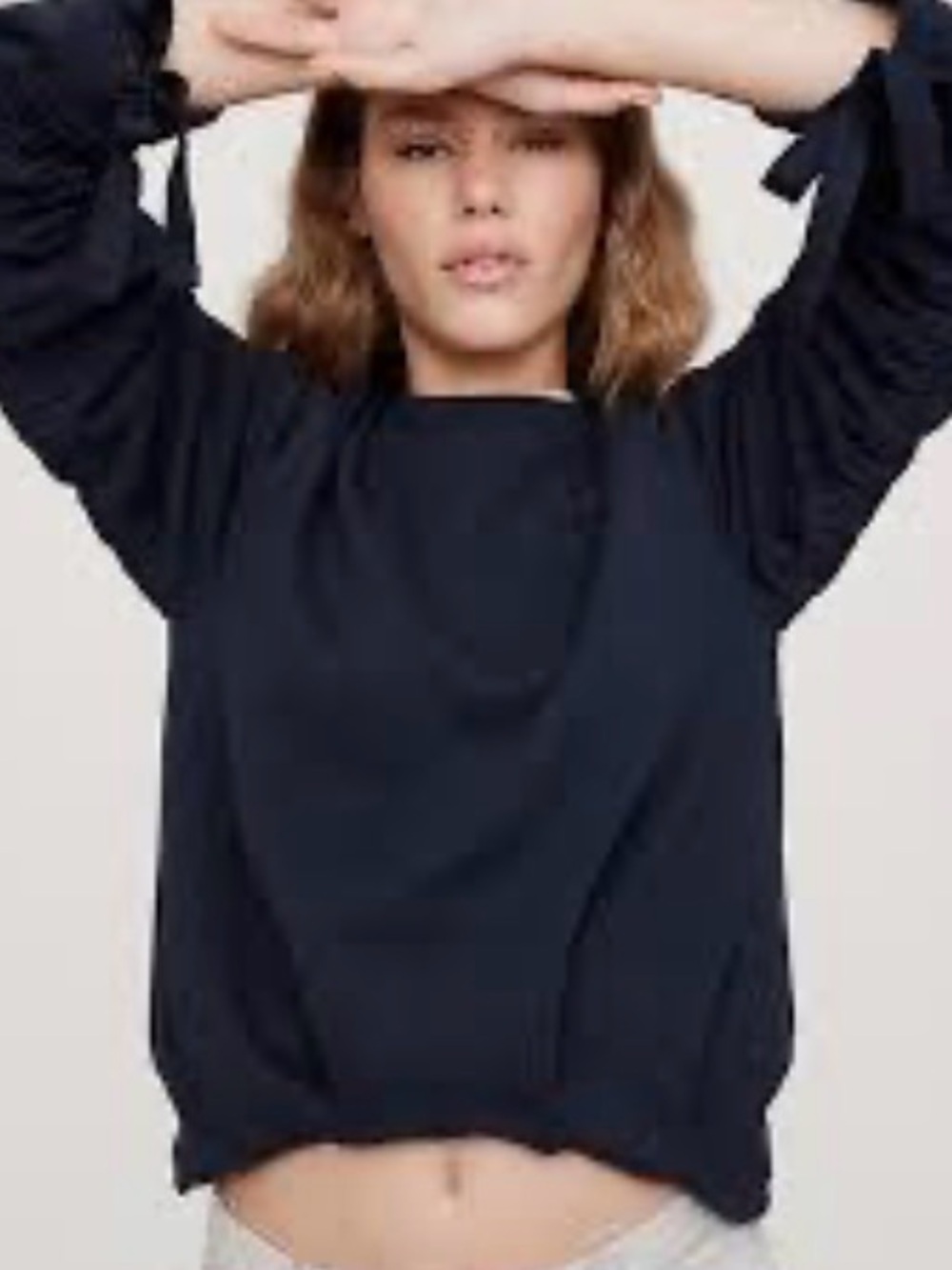Banana Republic Navy Sz S Crewneck Cinch Sleeve Pullover Sweatshirt Top